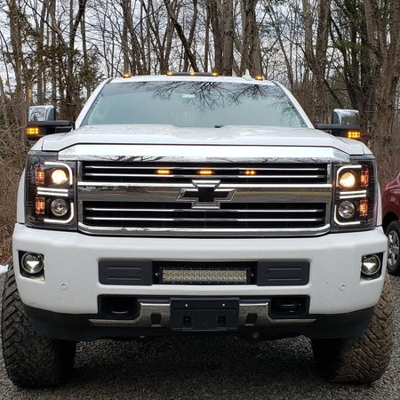 RECON 264296BKC Chevrolet Silverado 2500/3500 Heavy Duty 15-19 (3rd GEN) PROJECTOR HEADLIGHTS w/ Ultra High Power Smooth OLED HALOS & DRL - Smoked / Black