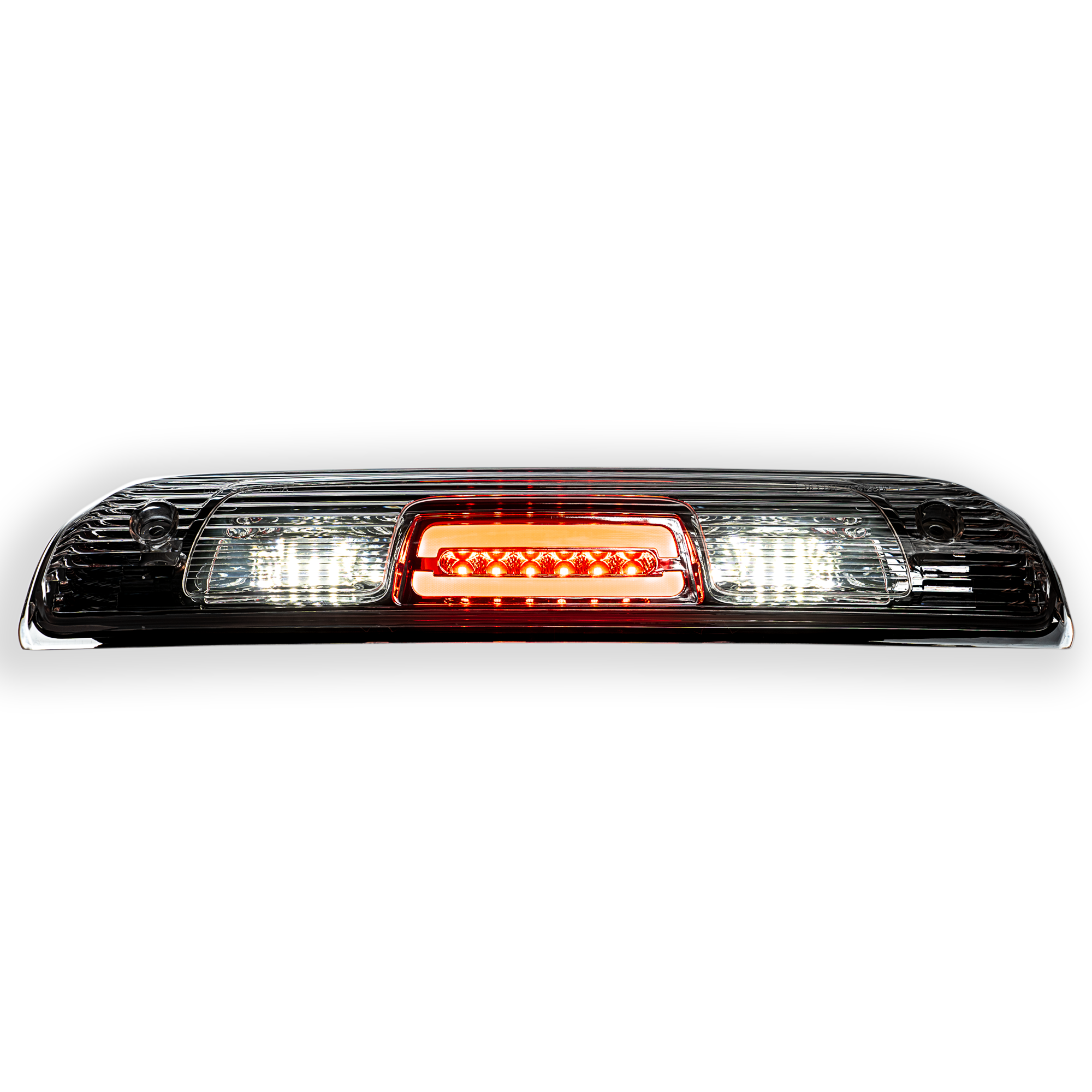 Both lit GMC Sierra &amp; Chevy Silverado 1500 14-18 &amp; 2500/3500 14-19 3rd Brake Light Cree XML LED in Clear