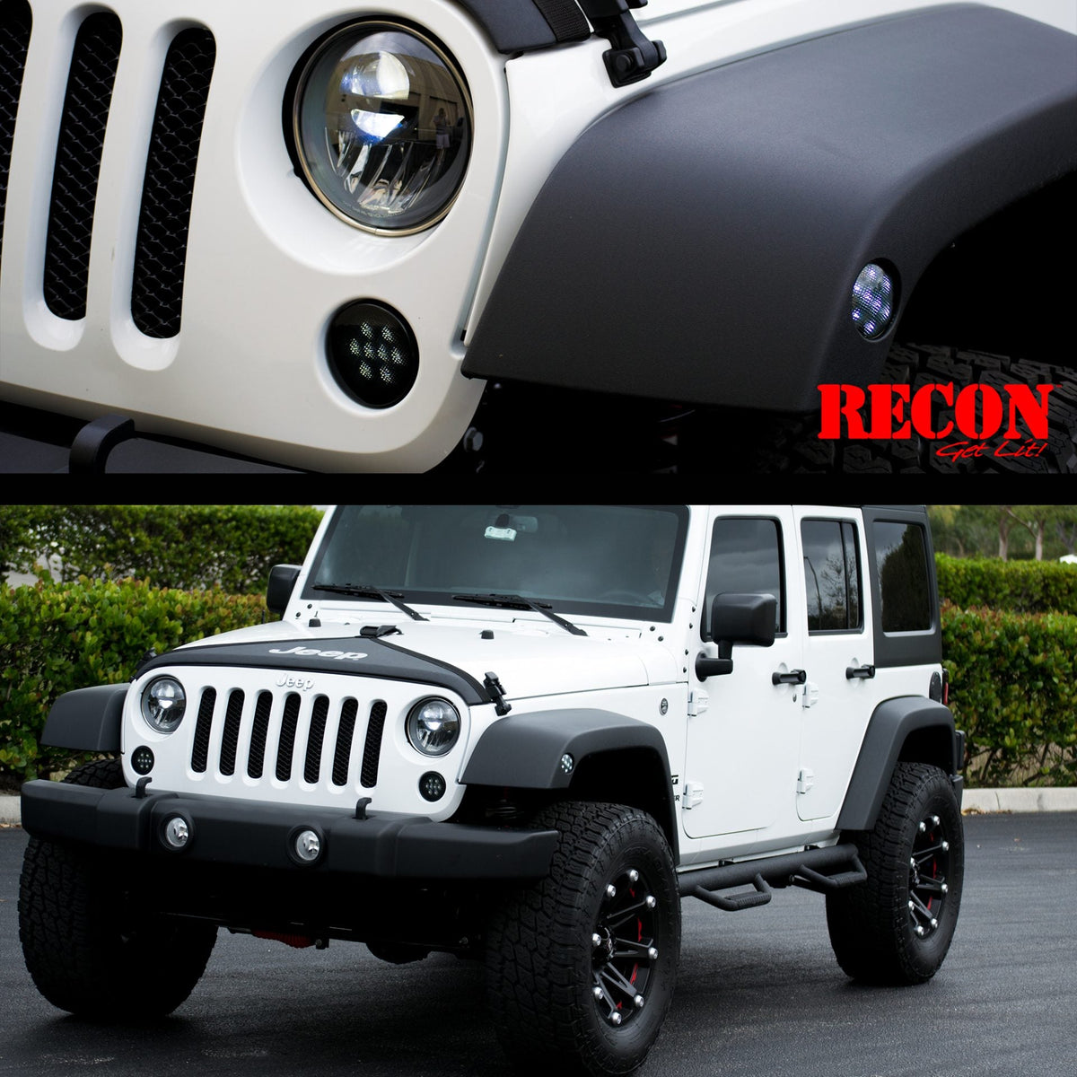 Jeep JK Wrangler 07-18 Round Front Turn Signal Fender Light White LED Smoked