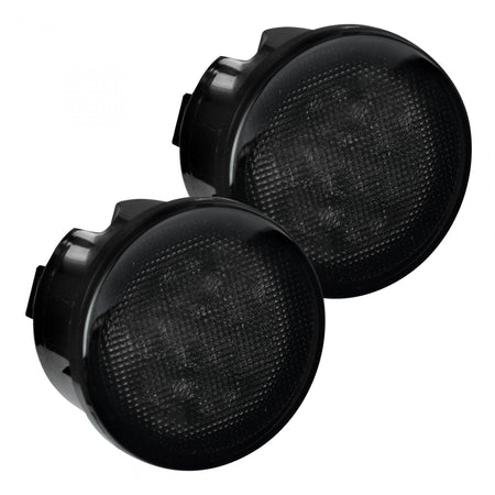 Jeep JK Wrangler 07-18 Round Front Turn Signal Fender Light White LED Smoked