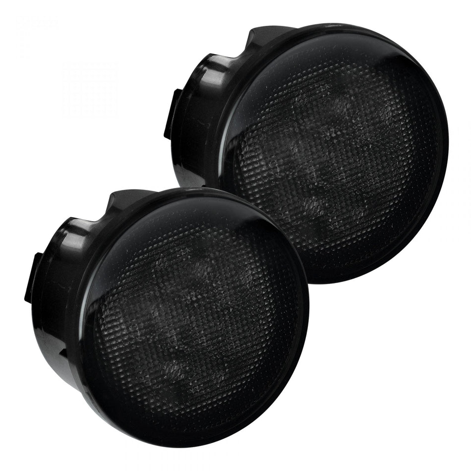 Jeep JK Wrangler 07-18 Round Front Turn Signal Fender Light White LED Smoked