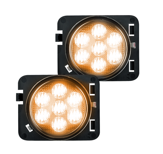 Lit Jeep JK Wrangler 07-18 Round Front Fender Light Amber LED Clear