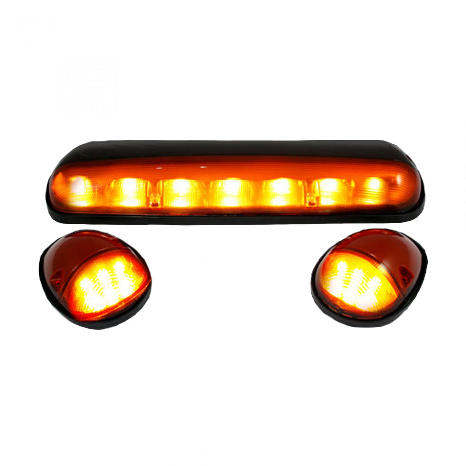 GMC &amp; Chevy 02-07 Heavy Duty 3 Piece Cab Roof Light LED Amber Lens in Amber