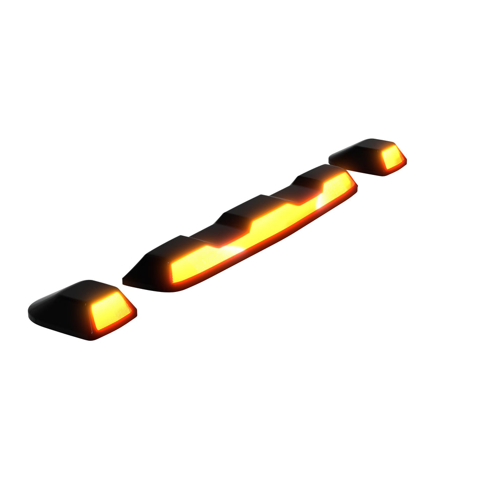 RECON Part # 264158BK - GMC & Chevy 20-24 (4th GEN Body Style) Heavy-Duty (3-Piece Set) Smoked Cab Roof Light Lens with Amber LED’s - (Attn: This cab light kit replaces OEM factory installed cab roof lights)