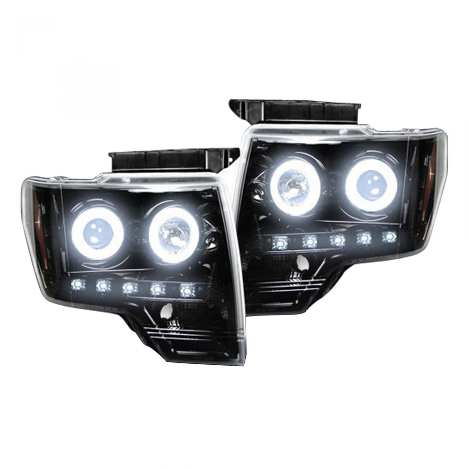 Ford F150 & Raptor 09-14 Projector Headlights CCFL Halos & DRL Smoked/Black