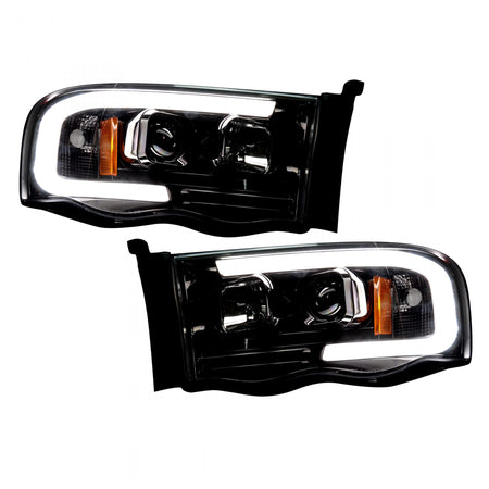 Dodge RAM 1500/2500/3500 02-05 Projector Headlights OLED Halos &amp; DRL in Smoked/Black
