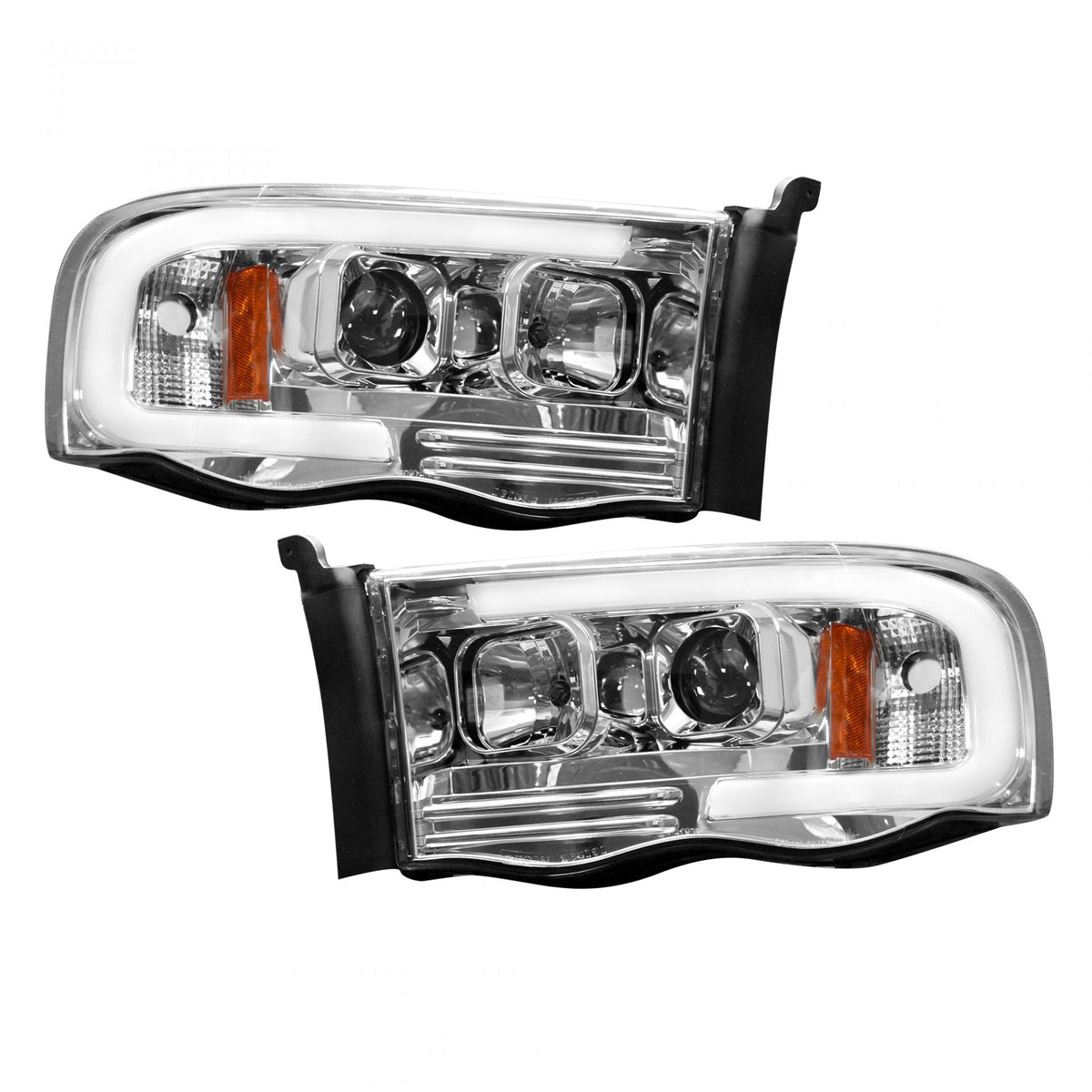 Dodge RAM 02-05 Projector Headlights OLED Halos &amp; DRL in Clear/Chrome
