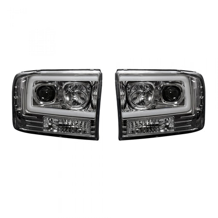 Ford Super Duty 99-04 Projector Headlights OLED Halos &amp; DRL in Clear/Chrome