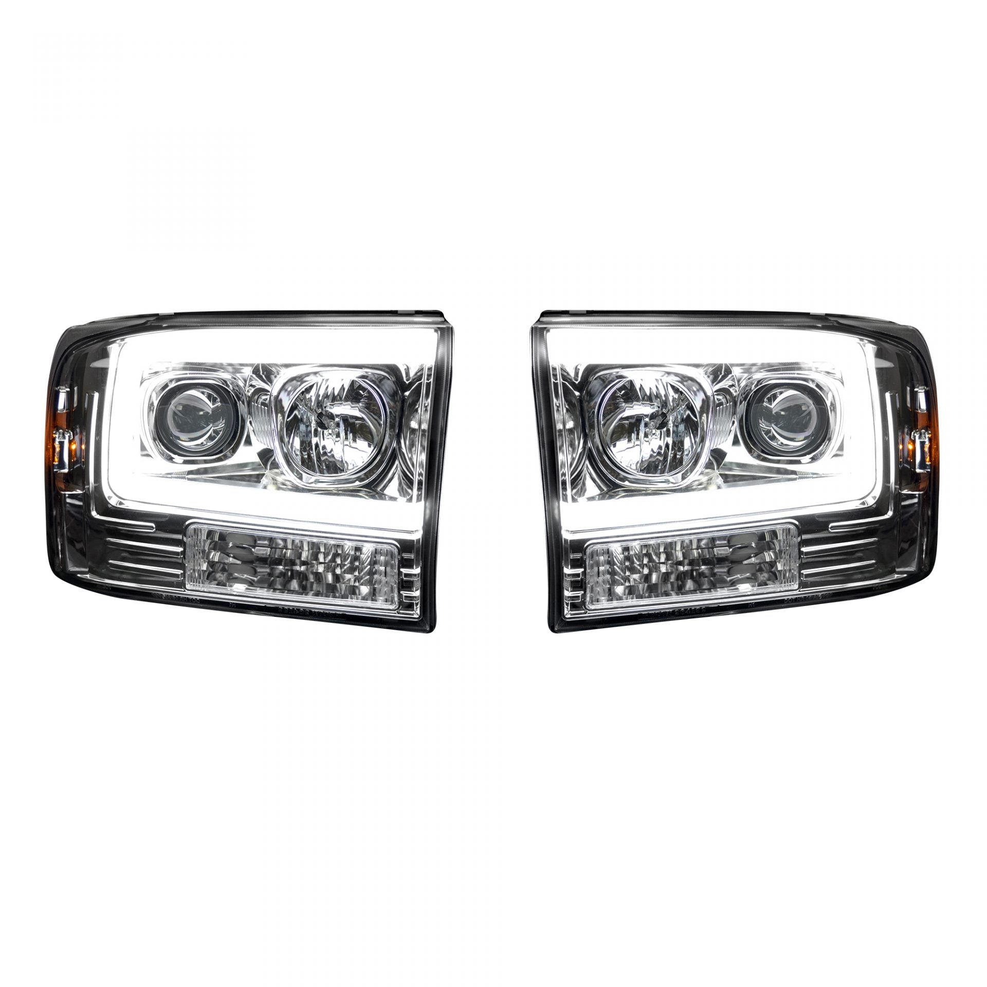 Ford Super Duty 99-04 Projector Headlights OLED Halos &amp; DRL in Clear/Chrome