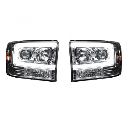 Ford Super Duty 99-04 Projector Headlights OLED Halos &amp; DRL in Clear/Chrome