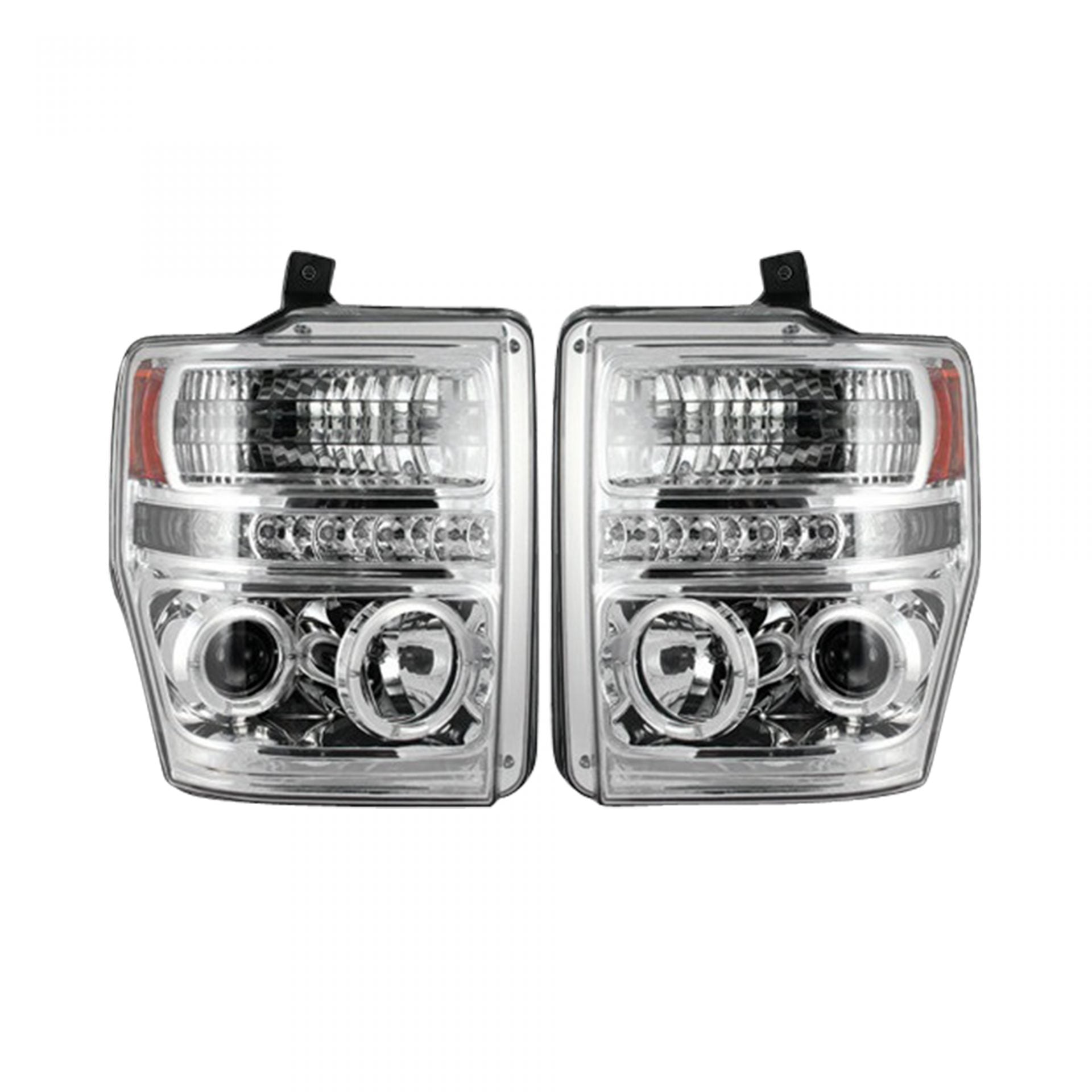 Ford Super Duty 08-10 Projector Headlights CFL Halos &amp; DRL in Smoked/Black