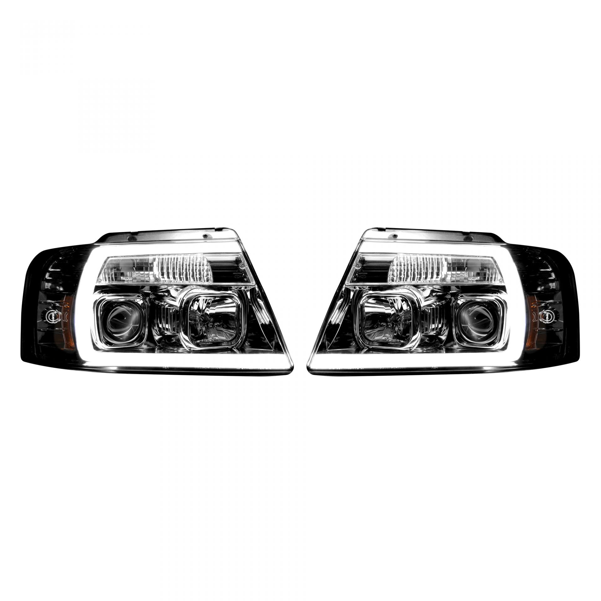 Ford F150 04-08 Projector Headlights OLED Halos &amp; DRL in Clear/Chrome
