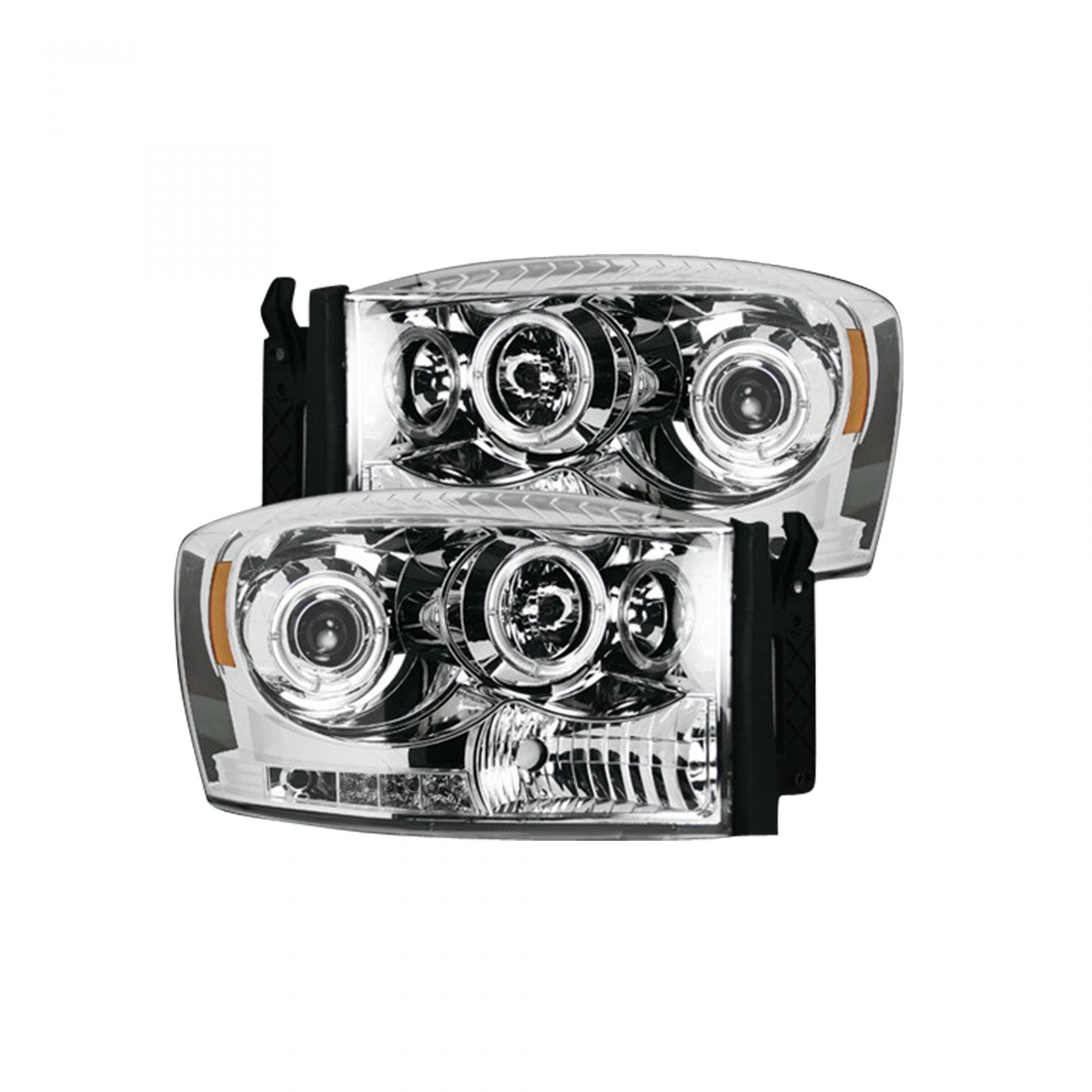 Dodge RAM 1500 06-08 &amp; 2500/3500 06-09 Projector Headlights CCFL Halos &amp; DRL in Clear/Chrome
