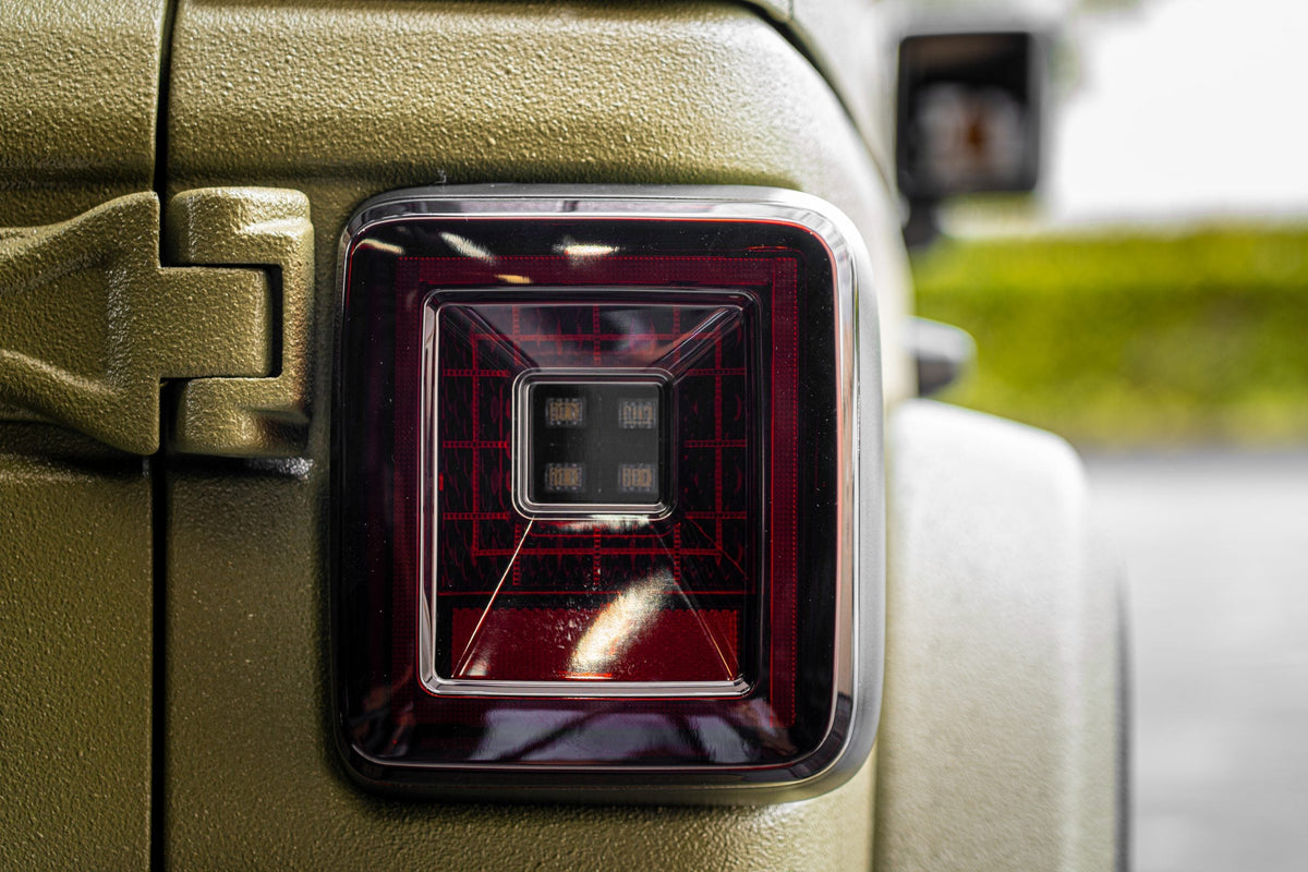 Installed Jeep JL Wrangler 18-19 Replaces Factory OEM Halogen Tail Lights OLED Red Smoked
