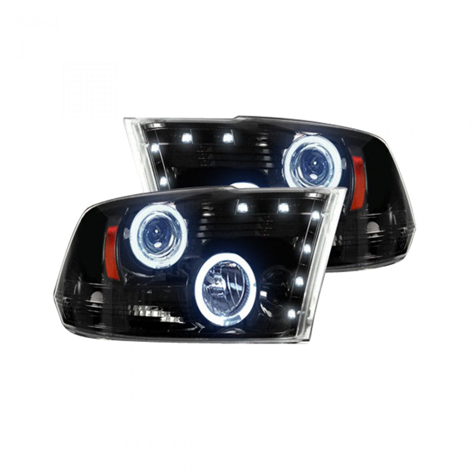 Dodge RAM 1500 09-19 &amp; 2500/3500 10-18 Projector Headlights CCFL Halos &amp; DRL Smoked/Black