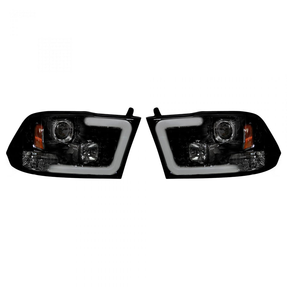 Dodge RAM 1500 09-19 &amp; 2500/3500 10-18 Projector Headlights OLED Halos &amp; DRL Smoked/Black