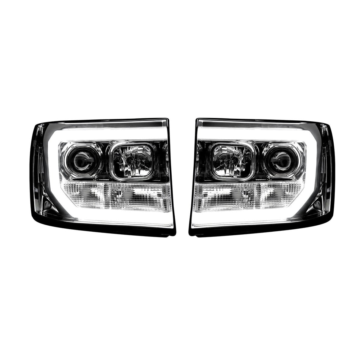 GMC Sierra 07-13 Projector Headlights OLED Halos &amp; DRL Clear/Chrome