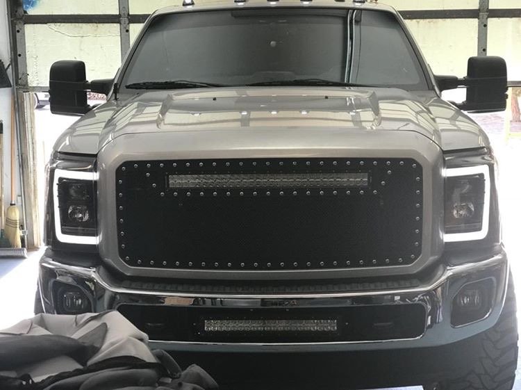 Ford Super Duty F250/350/450/550 11-16 Projector Headlights OLED Halos &amp; DRL Smoked/Black