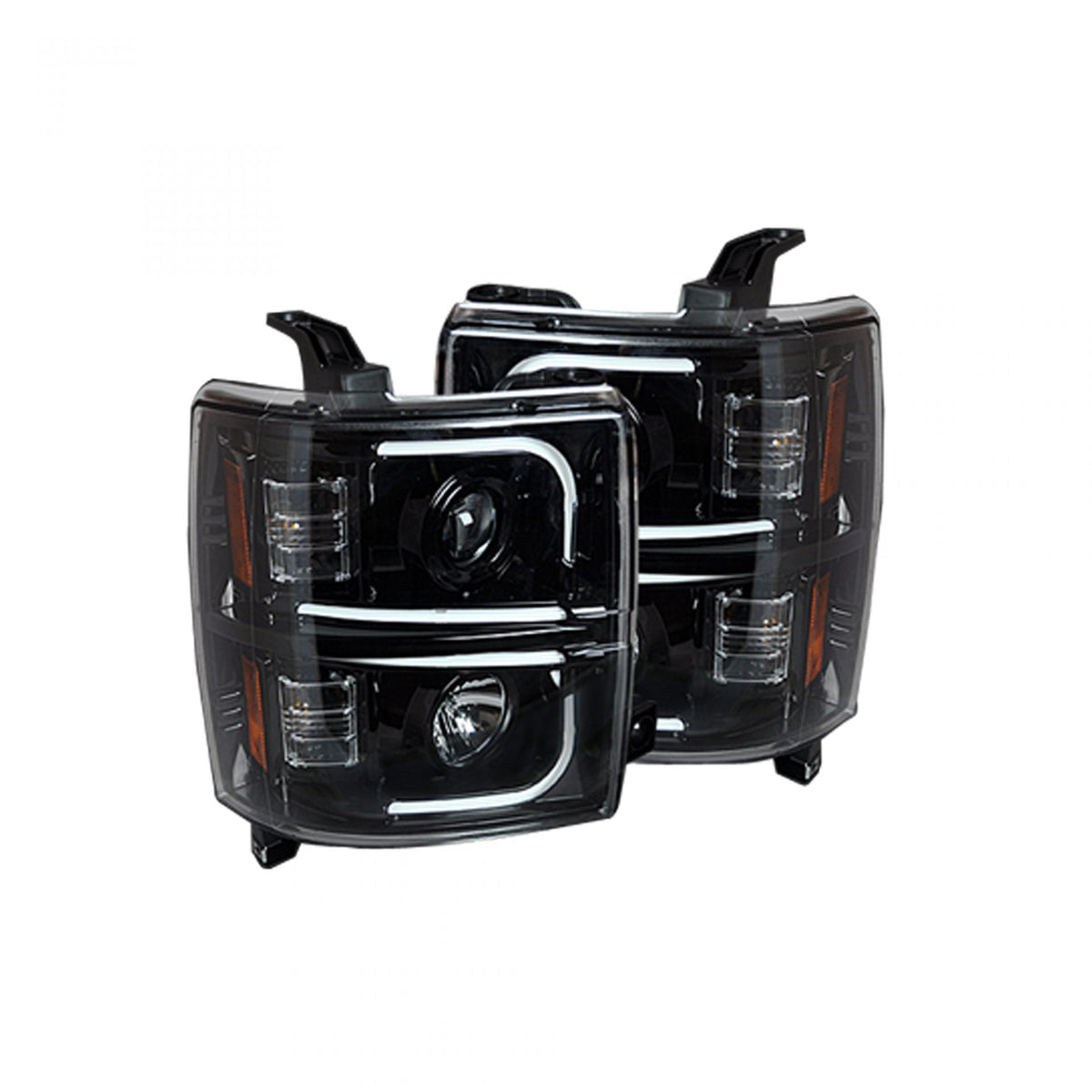 Chevy Silverado 1500 14-16 Projector Headlights OLED Halos, DRL Smoked/Black