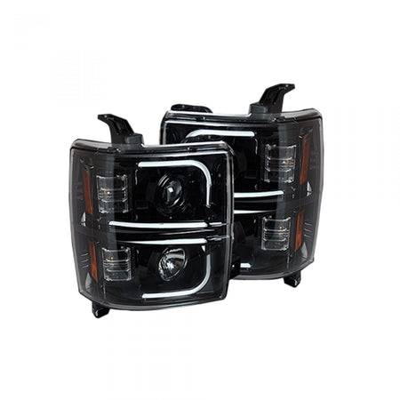 Chevy Silverado 1500 14-16 Projector Headlights OLED Halos, DRL Smoked/Black