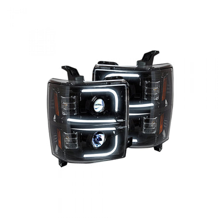 Chevy Silverado 1500 14-16 Projector Headlights OLED Halos, DRL Smoked/Black