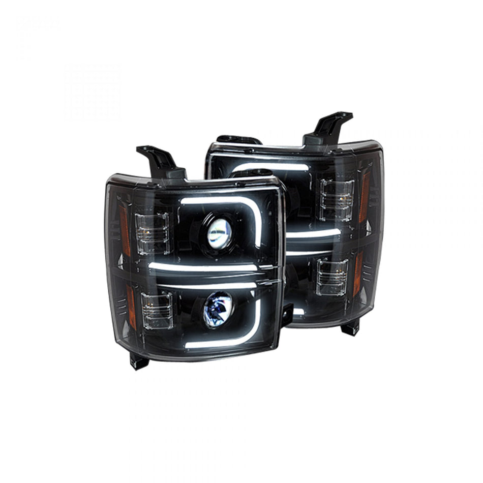 Chevy Silverado 1500 14-16 Projector Headlights OLED Halos, DRL Smoked/Black