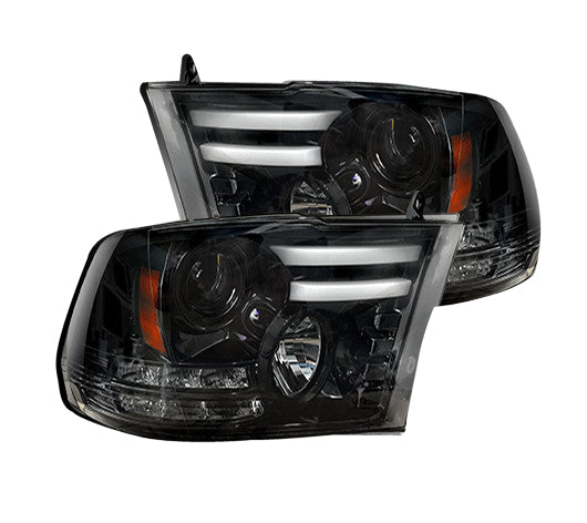 Dodge RAM 1500 14-19 &amp; 2500/3500 15-18 Projector Headlights OLED DRL &amp; LED Signals Smoked/Black