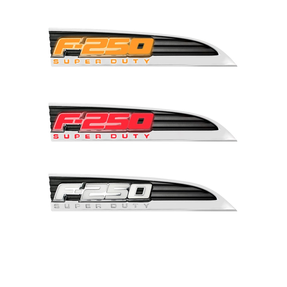 Ford F350 11-16 Illuminated Emblems Black Chrome in Amber, Red &amp; White
