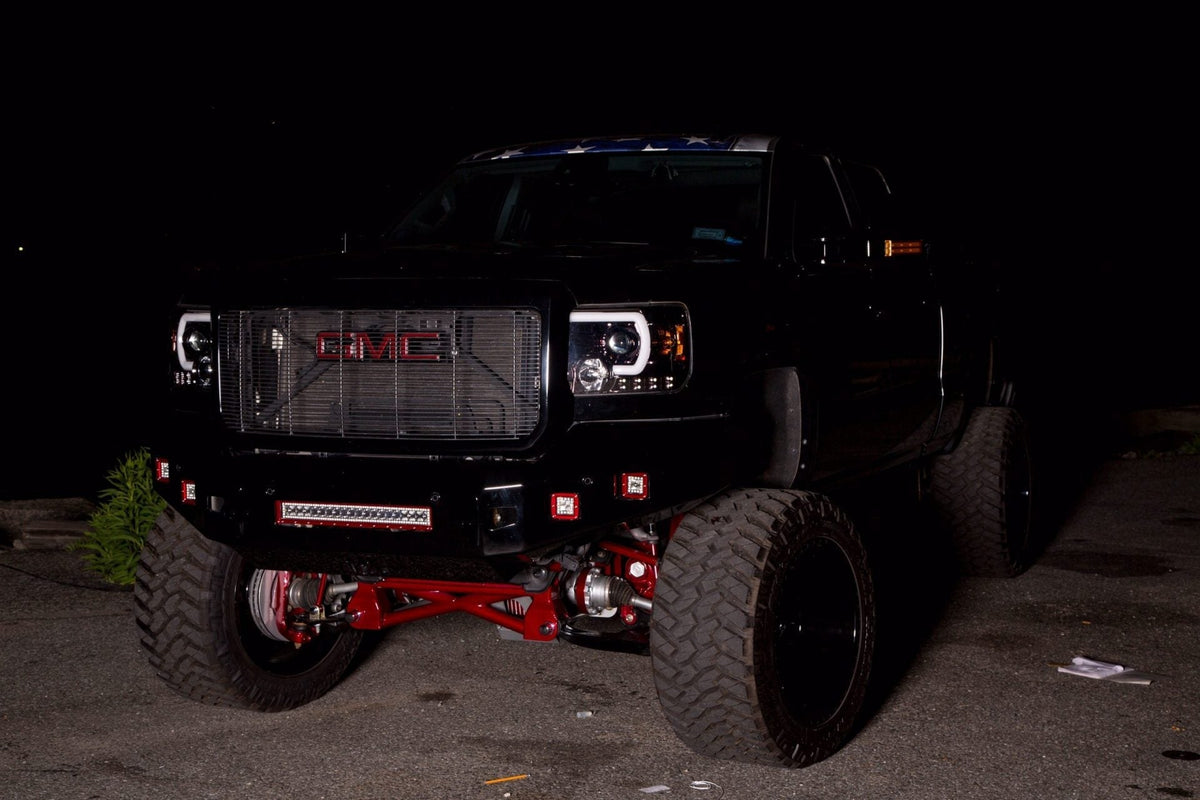 GMC Sierra 1500 14-18 &amp; 2500/3500 14-19 Projector Headlights Smooth OLED Halos &amp; DRL Smoked/Black