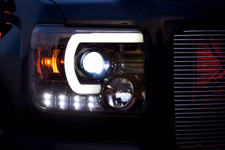 GMC Sierra 1500 14-18 &amp; 2500/3500 14-19 Projector Headlights Smooth OLED Halos &amp; DRL Smoked/Black
