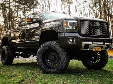 GMC Sierra 1500 14-18 &amp; 2500/3500 14-19 Projector Headlights Smooth OLED Halos &amp; DRL Smoked/Black