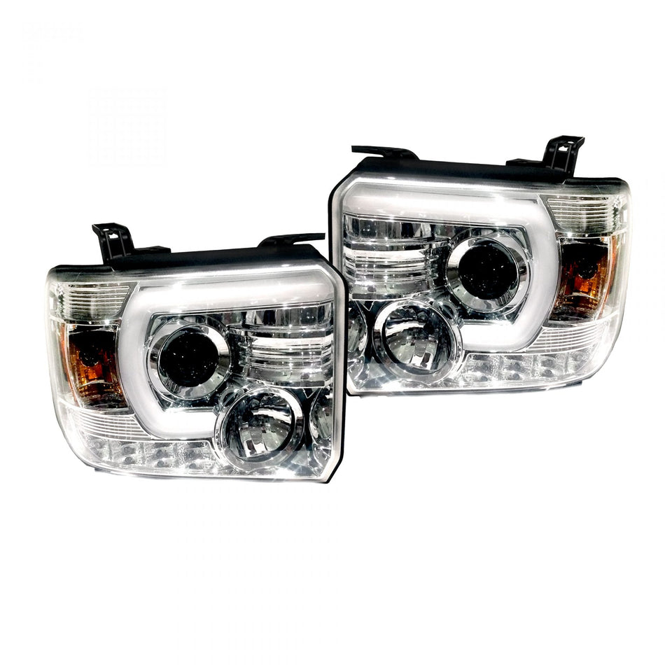 GMC Sierra 1500 14-18 &amp; 2500/3500 14-19 Projector Headlights Smooth OLED Halos &amp; DRL Clear/Chrome
