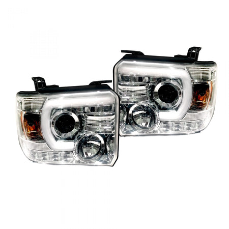 GMC Sierra 1500 14-18 &amp; 2500/3500 14-19 Projector Headlights Smooth OLED Halos &amp; DRL Clear/Chrome