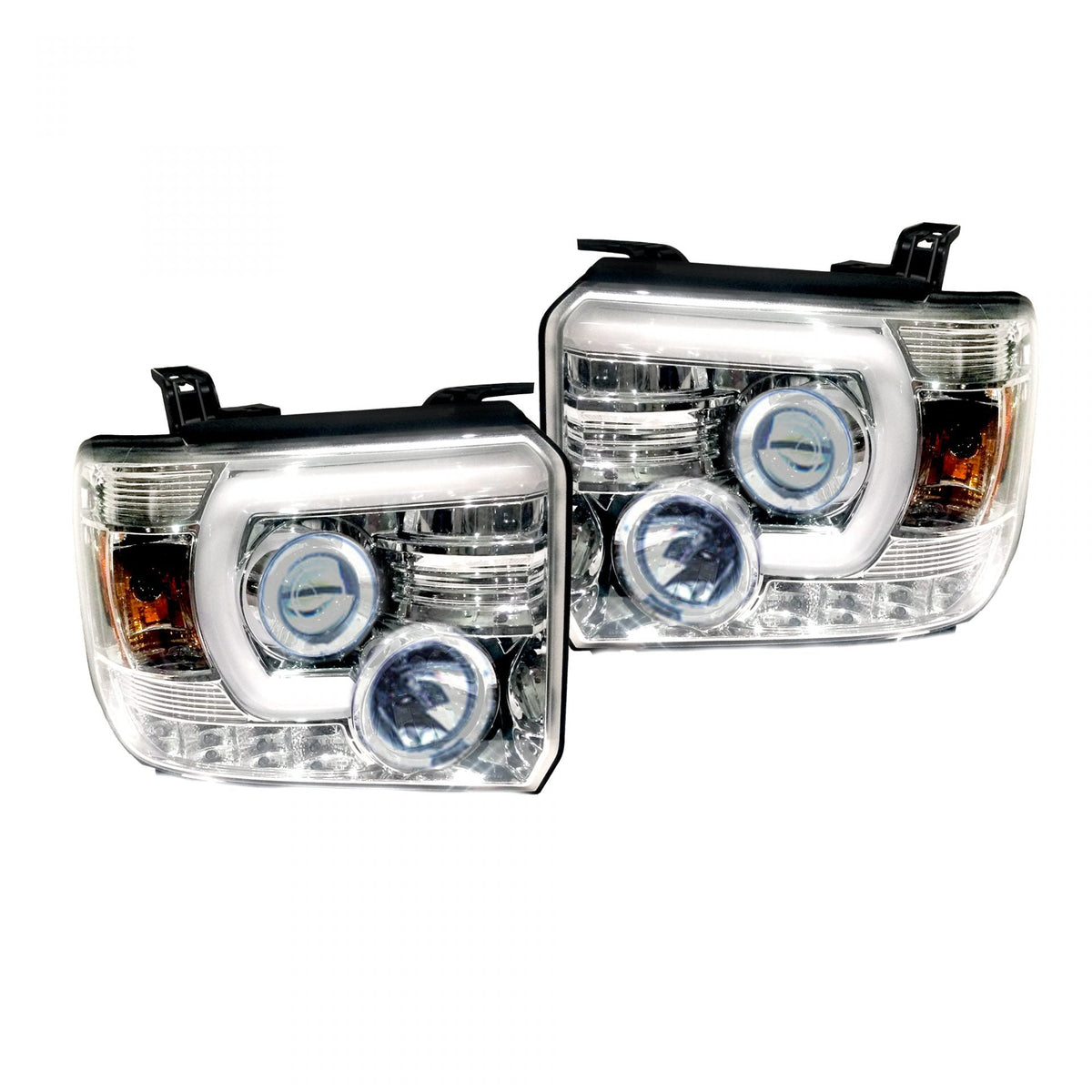 GMC Sierra 1500 14-18 &amp; 2500/3500 14-19 Projector Headlights Smooth OLED Halos &amp; DRL Clear/Chrome
