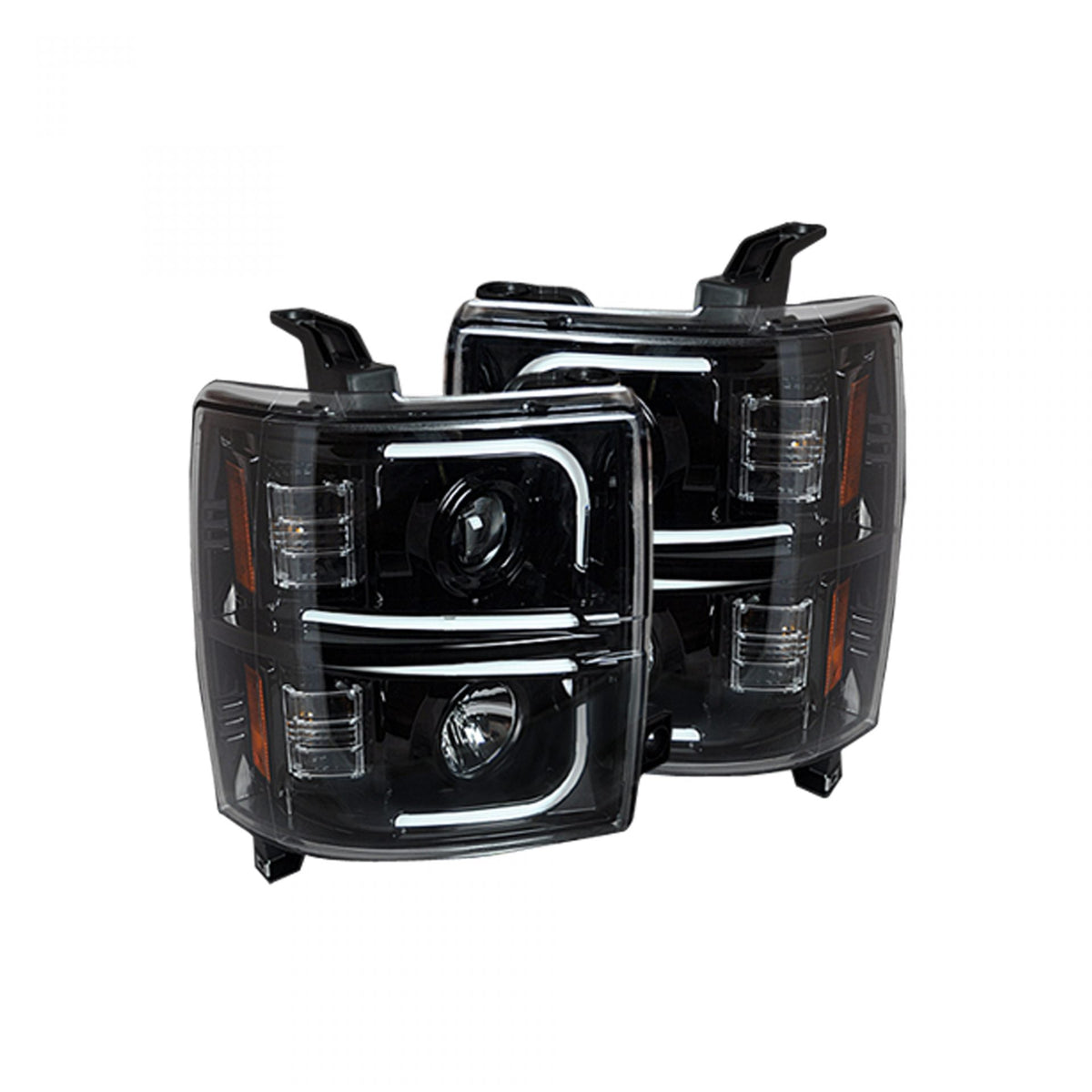 Chevy Silverado 14-19 Projector Headlights OLED Halos, DRL Smoked