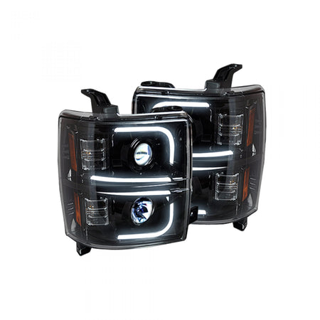 Chevy Silverado 14-19 Projector Headlights OLED Halos, DRL Smoked