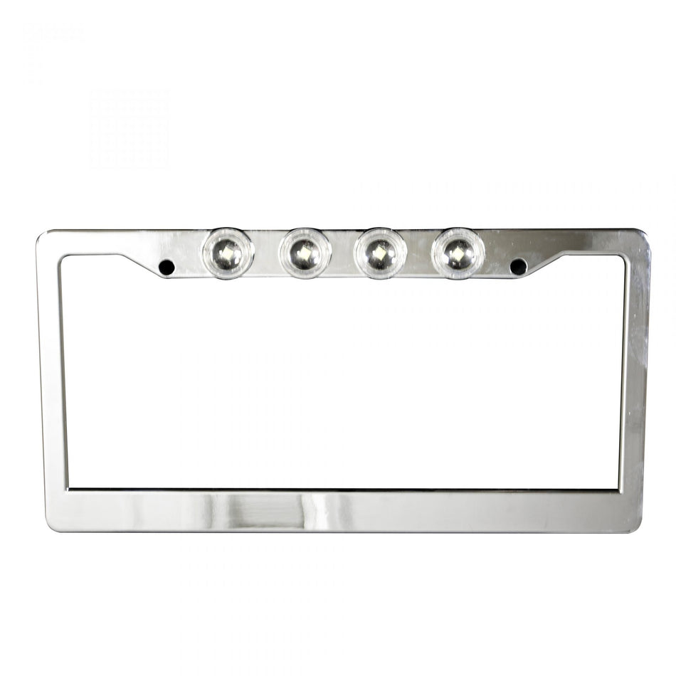 Brushed Aluminum License Plate Frame with Four 6000K XML CREE LED Reverse Lights