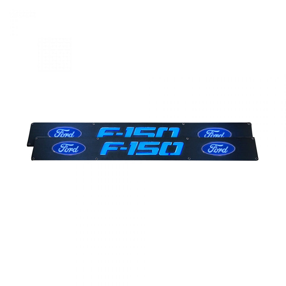 Ford F150 09-14 Illuminated Door Sill Black Finish in Blue Illumination