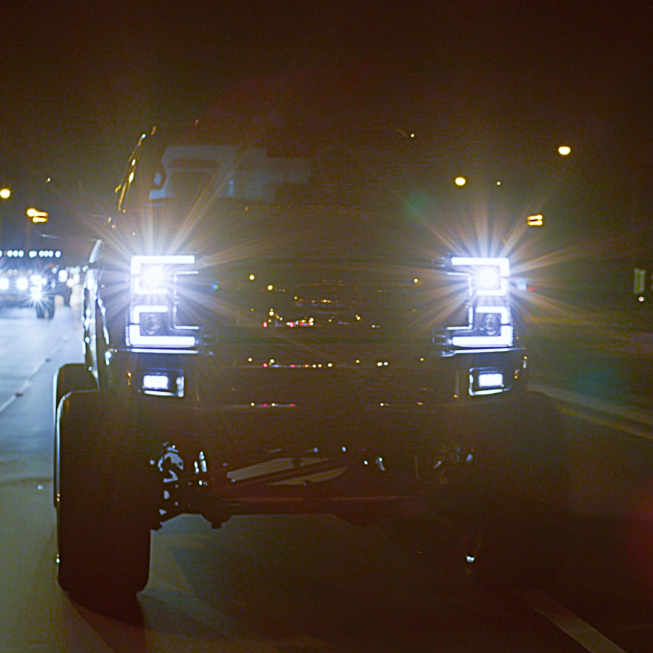 Ford Super Duty 17-19 Projector Headlights OLED DRL, LED Turn Signals Smoked night