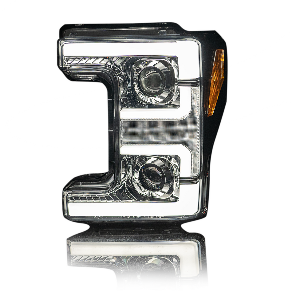 Lit Ford Super Duty 17-19 Projector Headlights OLED DRL &amp; LED Turn Signals Clear