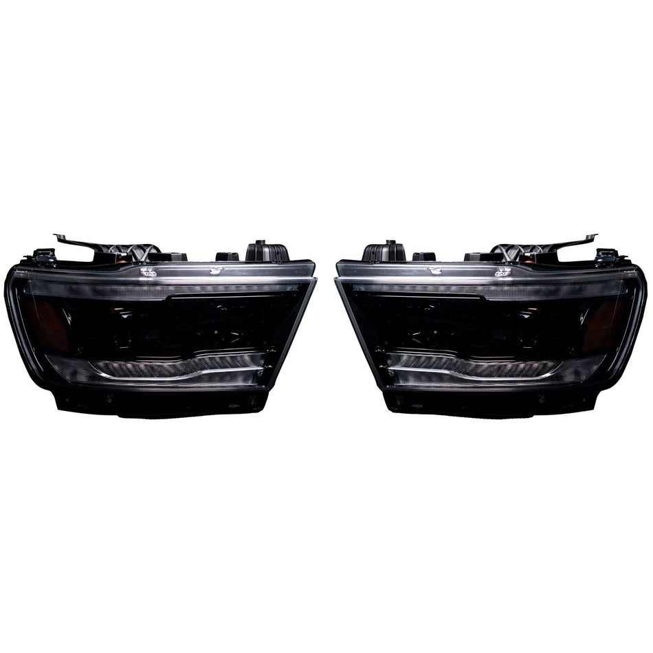 Dodge RAM 1500 19-23 5th Gen - Halogen Projector Headlights OLED DRL & Scanning Switchback LED Signals Smoked/Black (Attn: Replaces OEM halogen headlights ONLY)
