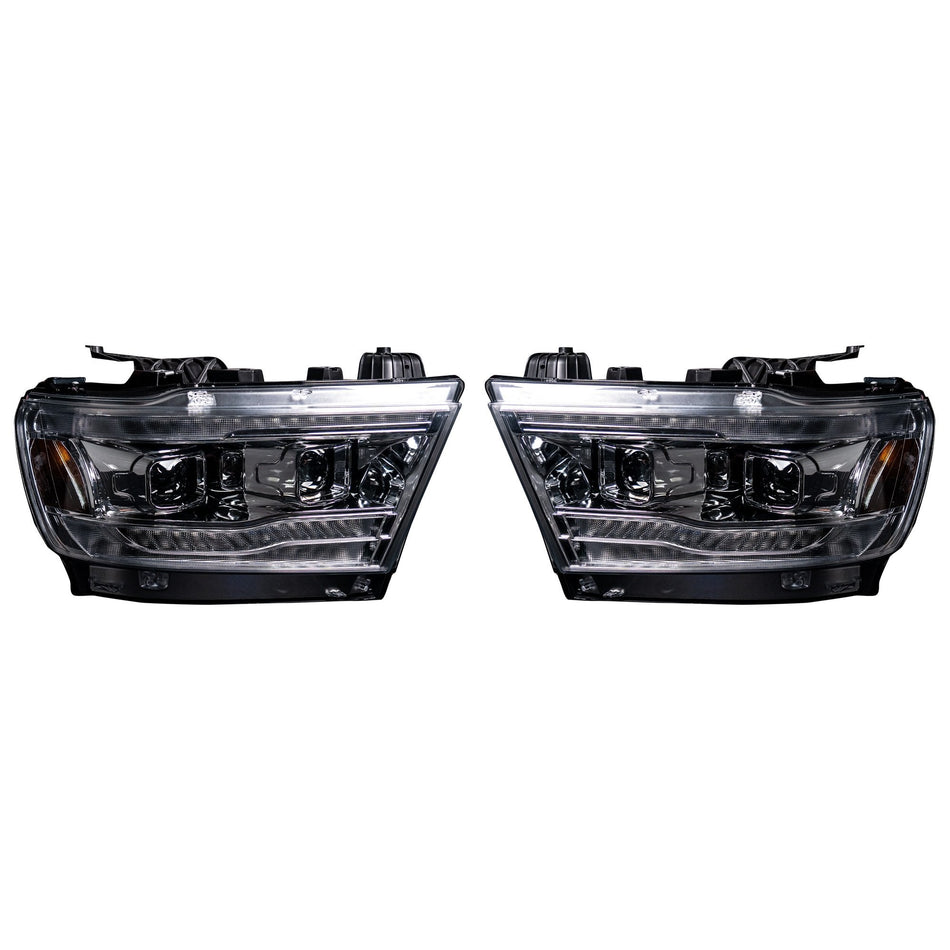 Dodge RAM 1500 19-23 5th Gen - Halogen Projector Headlights OLED DRL & Scanning Switchback LED Signals Clear / Chrome (Attn: Replaces OEM halogen headlights ONLY)