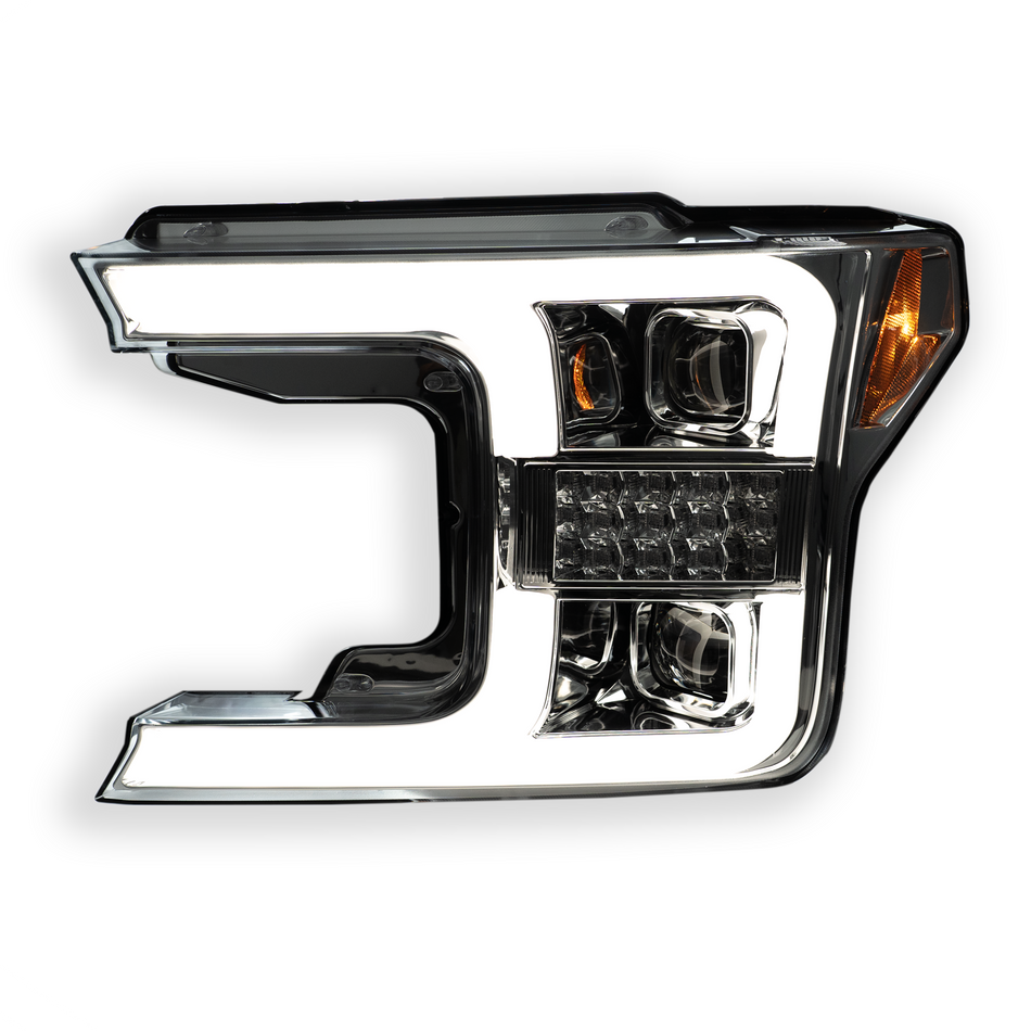 Lit Ford F150 18-19 Projector Headlights OLED DRL LED Turn Signs in Clear/Chrome