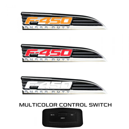 Ford F450 11-16 Illuminated Emblems Chrome in Amber, Red &amp; White