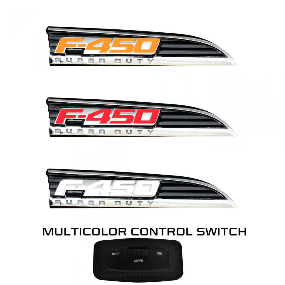 Ford F450 11-16 Illuminated Emblems Chrome in Amber, Red &amp; White