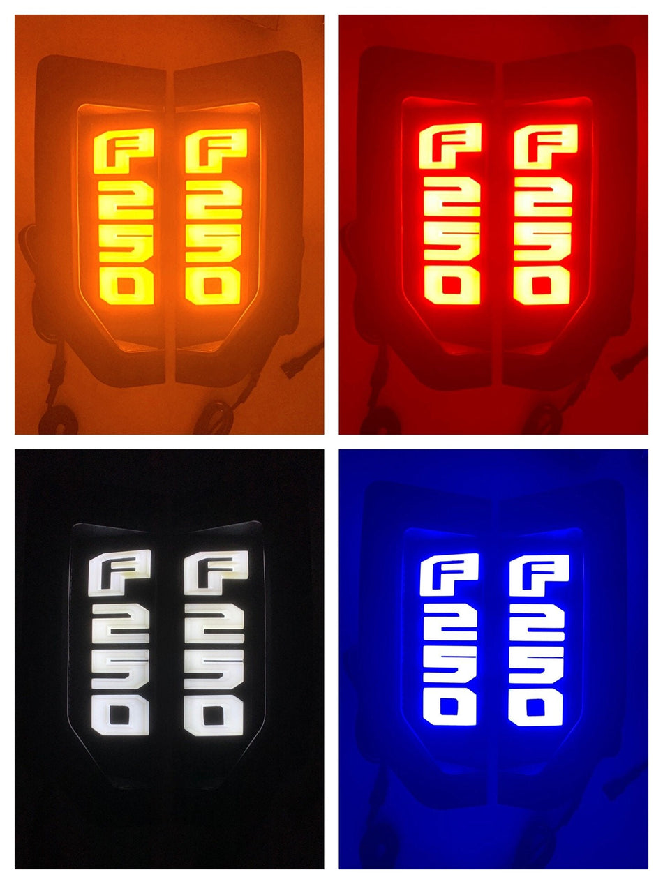 Ford F250 SUPERDUTY 17-22 Illuminated Emblems in Black with Amber, Red, White & Blue LED
