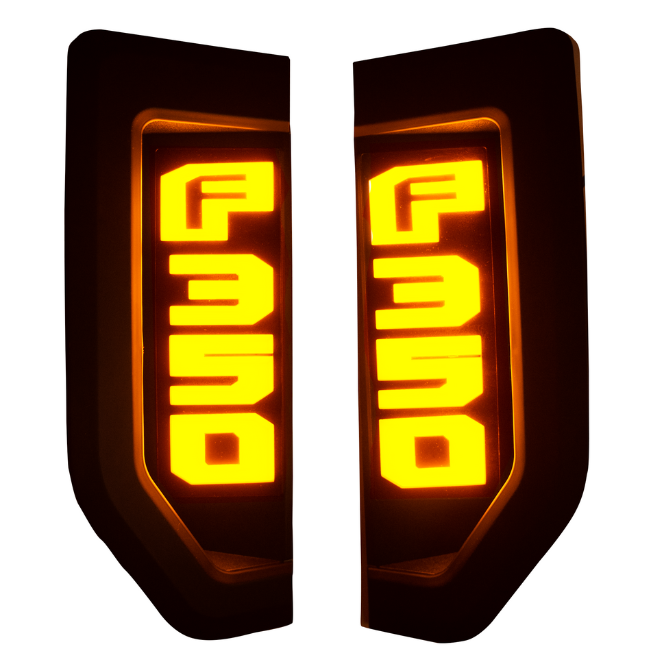 Ford F350 17-19 Illuminated Emblems Black Chrome in Amber Illumination