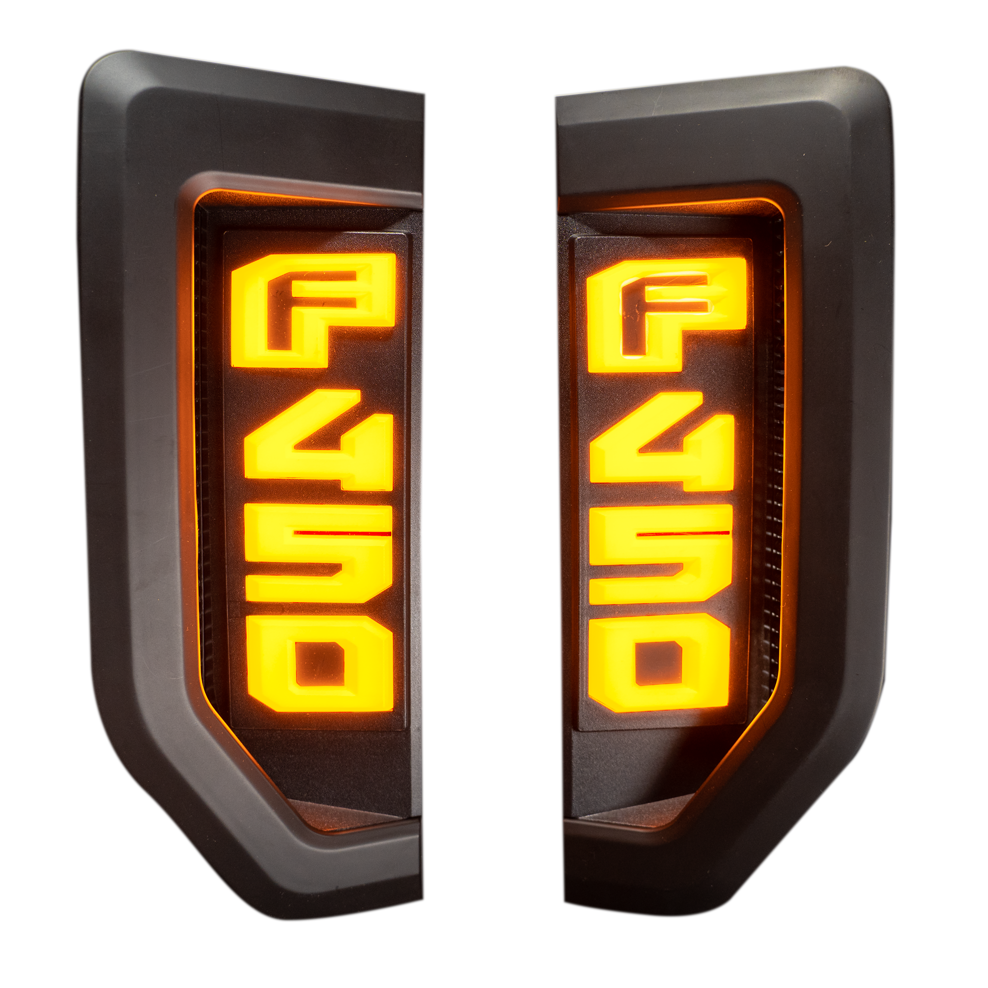 Ford F450 17-19 Illuminated Emblems Black Chrome Amber