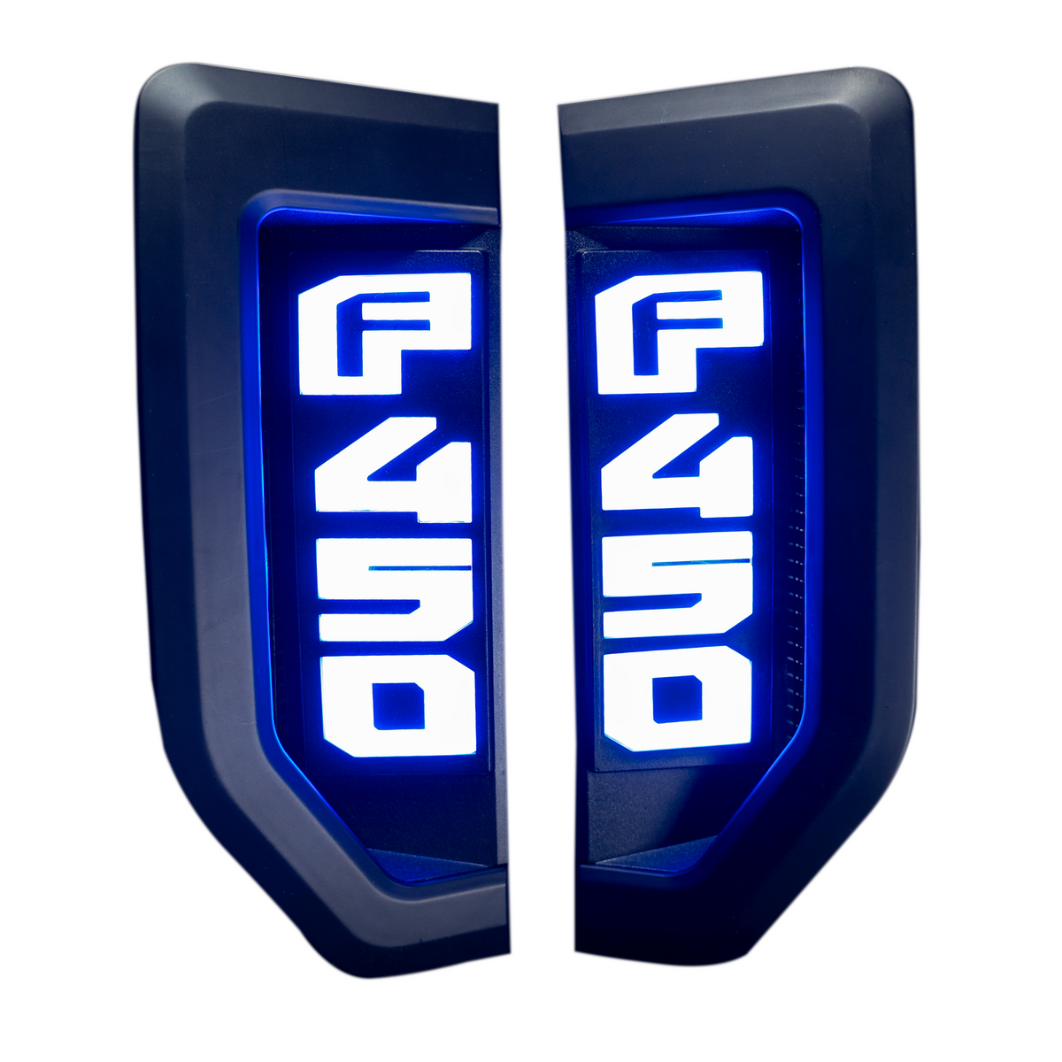 Ford F450 17-19 Illuminated Emblems Black Chrome Blue