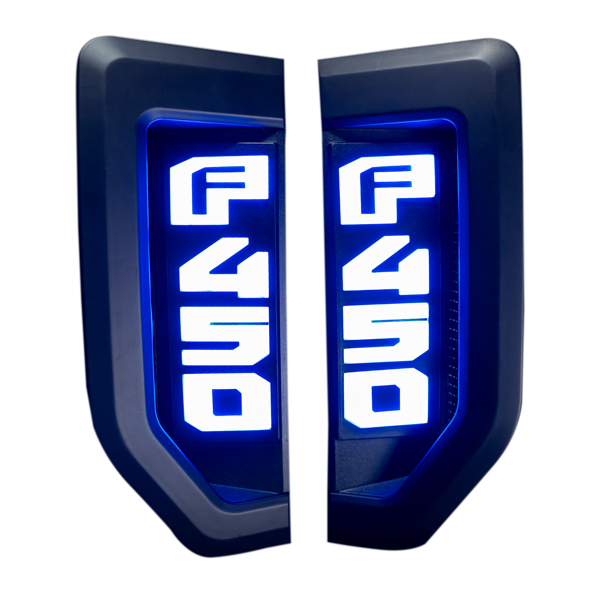Ford F450 17-19 Illuminated Emblems Black Chrome Blue